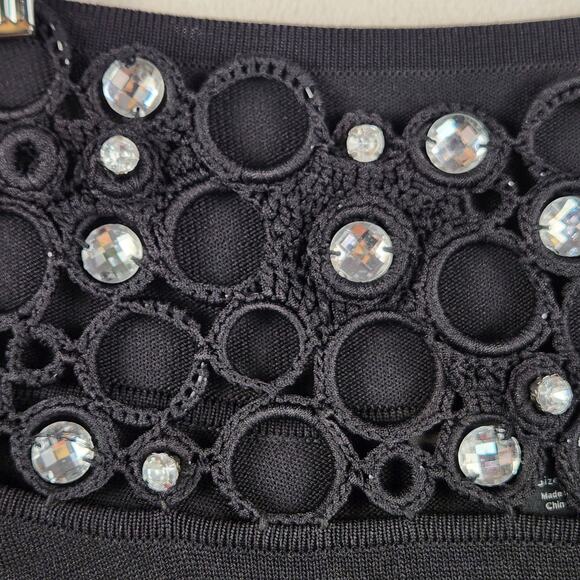 Boston Proper Sweater Women’s SZ LG Y2K 90s Style Long Sleeve Bejeweled Neck - Picture 6 of 13